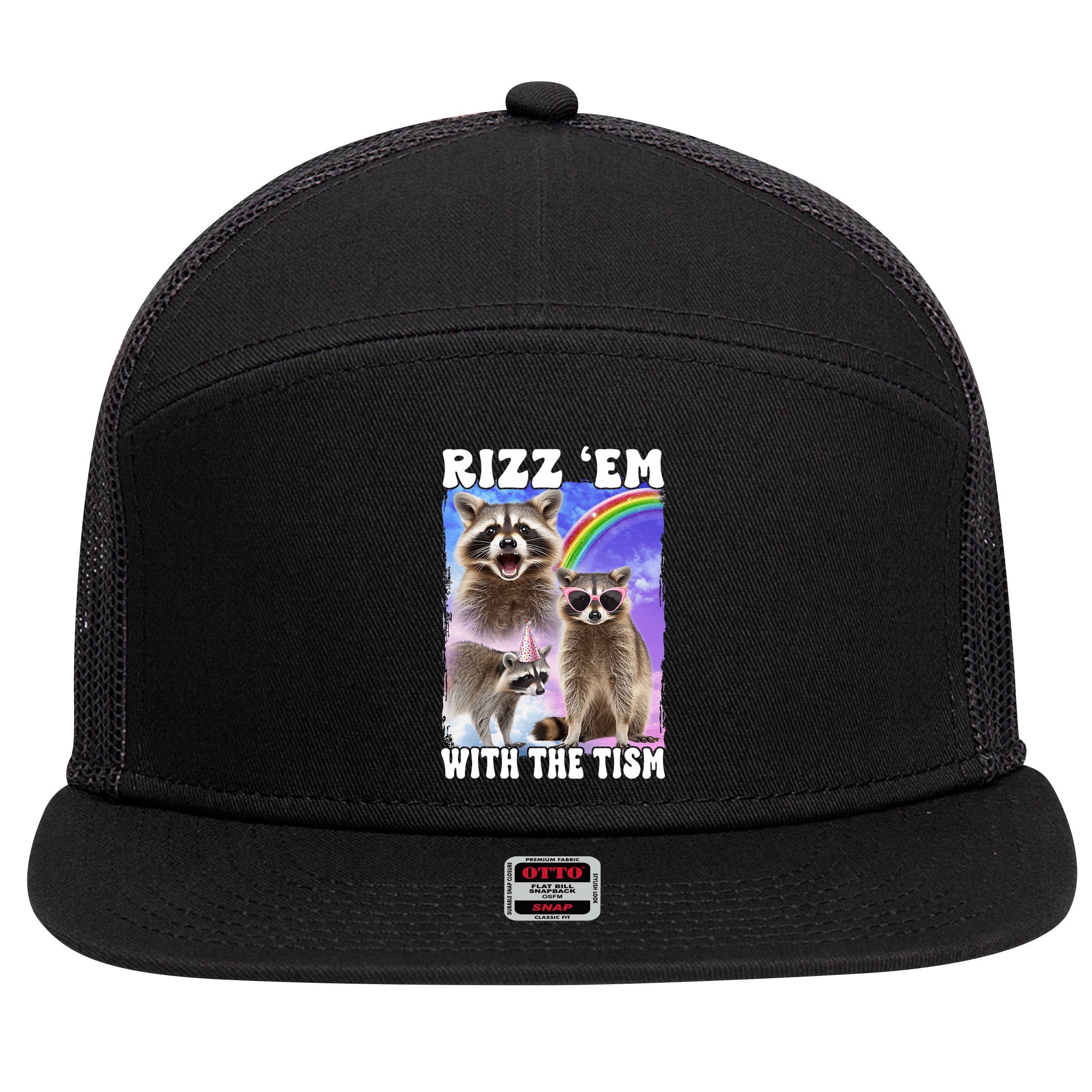 Rizz Em With The Tism Rizzler Ohio Rizz 7 Panel Mesh Trucker Snapback Hat