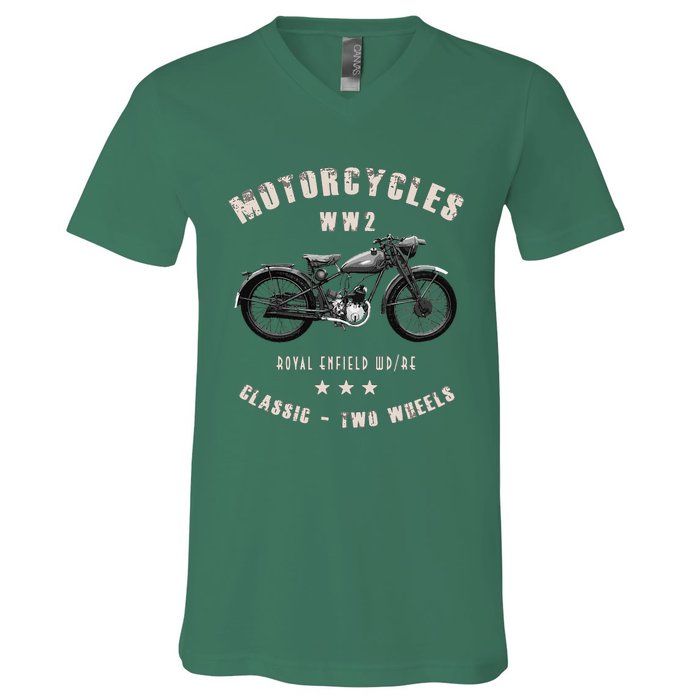 Royal Enfield Wdre Classic Motorcycle Ww2 V-Neck T-Shirt