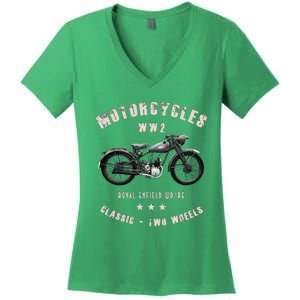 Royal Enfield Wdre Classic Motorcycle Ww2 Women's V-Neck T-Shirt