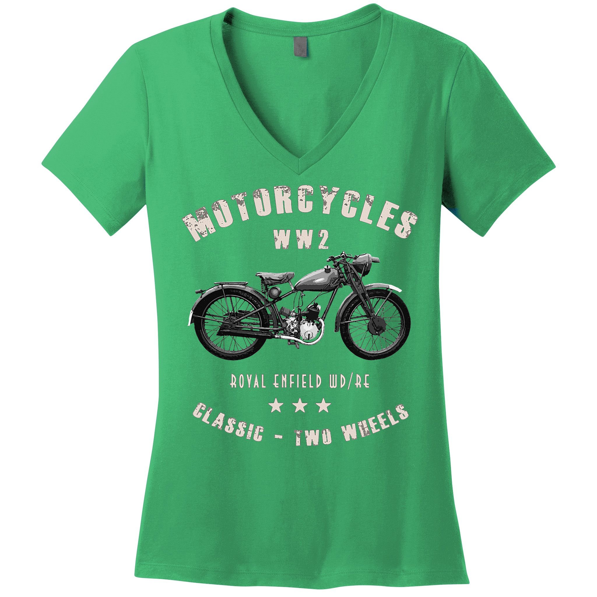 Royal Enfield Wdre Classic Motorcycle Ww2 Women's V-Neck T-Shirt