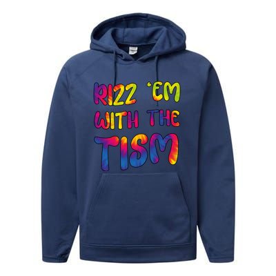 Rizz Em With The Tism Funny Autism Meme Autistic Cute Gift Performance Fleece Hoodie