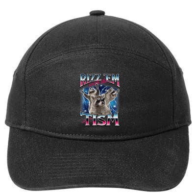 Rizz Em With The Tism Meme Autistic Raccoon Funny 7-Panel Snapback Hat