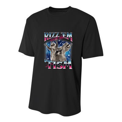 Rizz Em With The Tism Meme Autistic Raccoon Funny Youth Performance Sprint T-Shirt