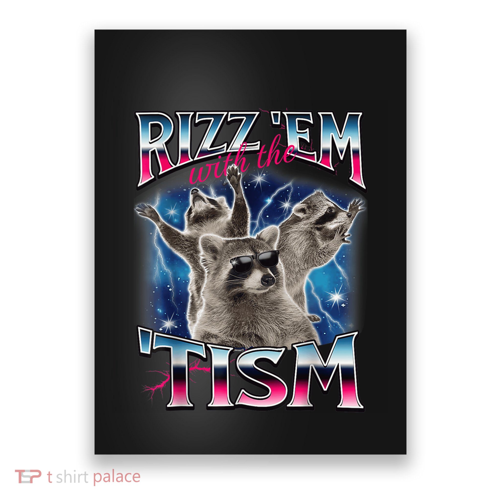 Rizz Em With The Tism Meme Autistic Raccoon Funny Poster