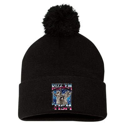 Rizz Em With The Tism Meme Autistic Raccoon Funny Pom Pom 12in Knit Beanie