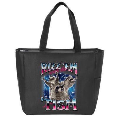 Rizz Em With The Tism Meme Autistic Raccoon Funny Zip Tote Bag