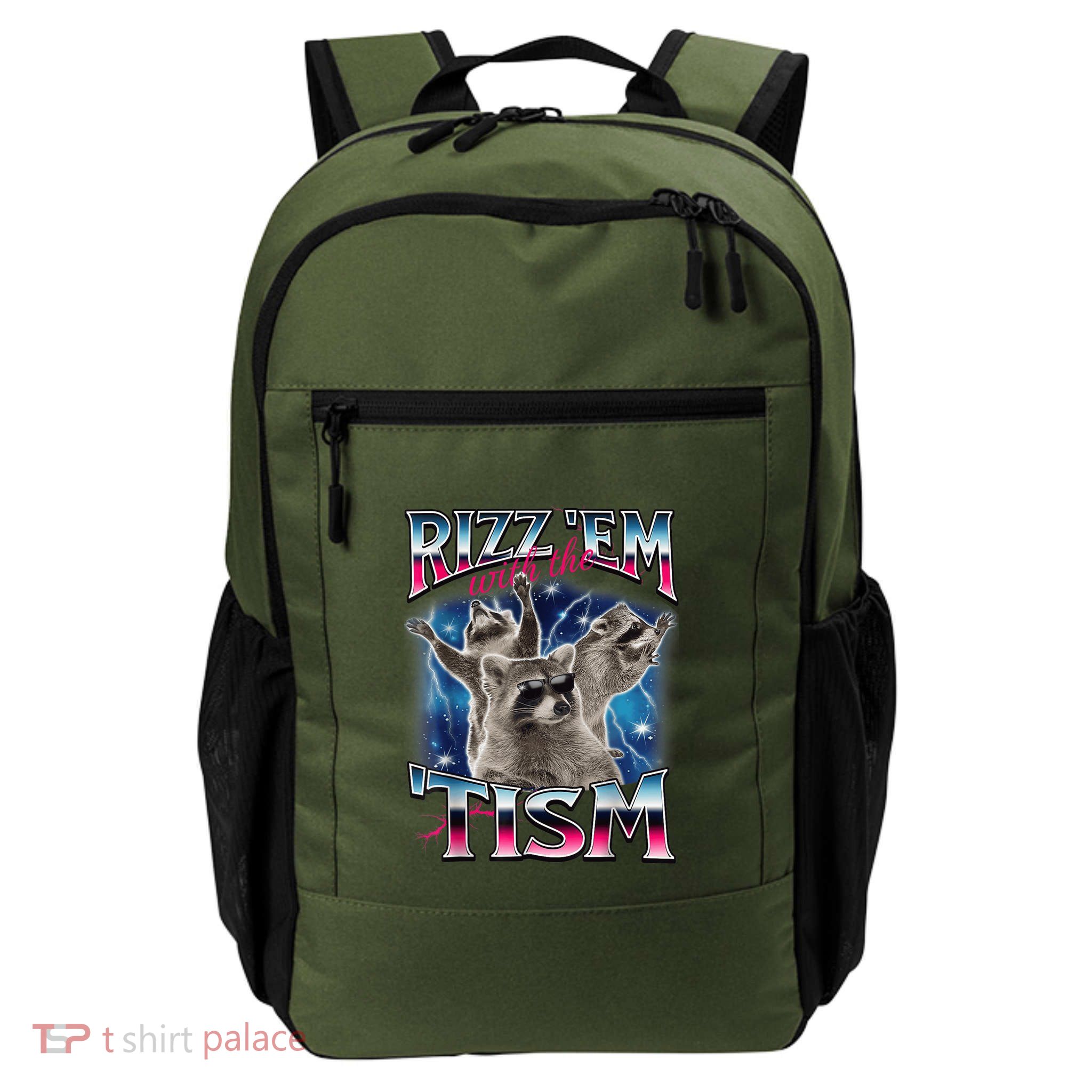Rizz Em With The Tism Meme Autistic Raccoon Funny Backpack