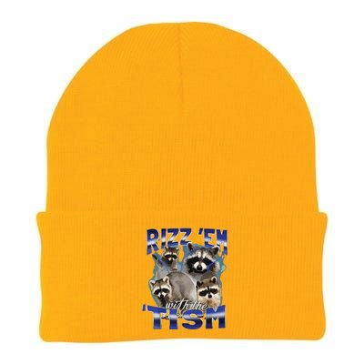 Rizz Em With The Tism Meme Autistic Racoon Funny Autism Knit Cap Winter Beanie