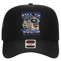 Rizz Em With The Tism Meme Autistic Racoon Funny Autism High Crown Mesh Back Trucker Hat