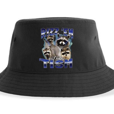 Rizz Em With The Tism Meme Autistic Racoon Funny Autism Sustainable Bucket Hat