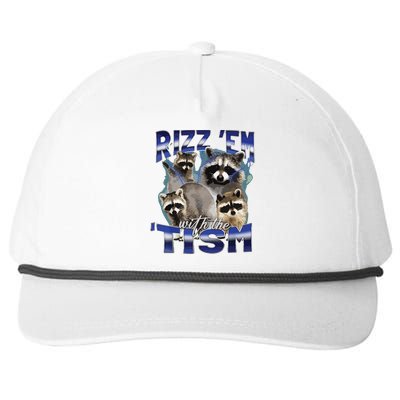 Rizz Em With The Tism Meme Autistic Racoon Funny Autism Snapback Five-Panel Rope Hat