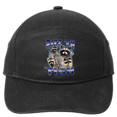 Rizz Em With The Tism Meme Autistic Racoon Funny Autism 7-Panel Snapback Hat