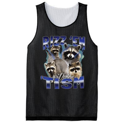 Rizz Em With The Tism Meme Autistic Racoon Funny Autism Mesh Reversible Basketball Jersey Tank