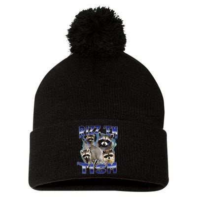 Rizz Em With The Tism Meme Autistic Racoon Funny Autism Pom Pom 12in Knit Beanie