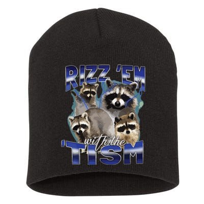 Rizz Em With The Tism Meme Autistic Racoon Funny Autism Short Acrylic Beanie