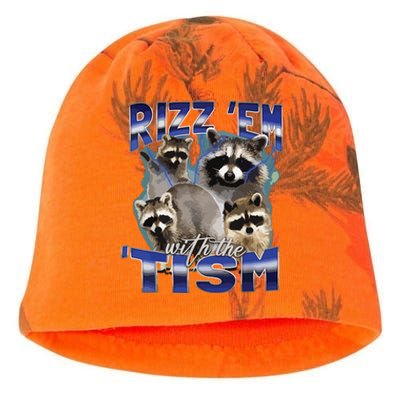 Rizz Em With The Tism Meme Autistic Racoon Funny Autism Kati - Camo Knit Beanie