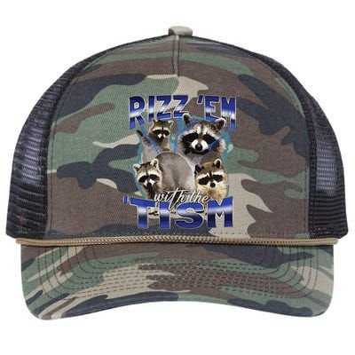 Rizz Em With The Tism Meme Autistic Racoon Funny Autism Retro Rope Trucker Hat Cap