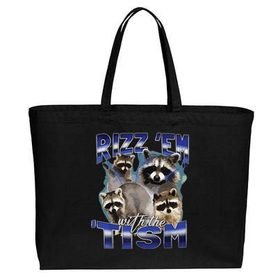 Rizz Em With The Tism Meme Autistic Racoon Funny Autism Cotton Canvas Jumbo Tote