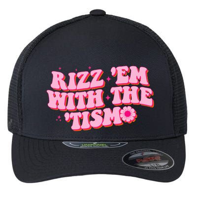 Rizz Em With The Tism Groovy Autism Awareness Neurodiversit Flexfit Unipanel Trucker Cap