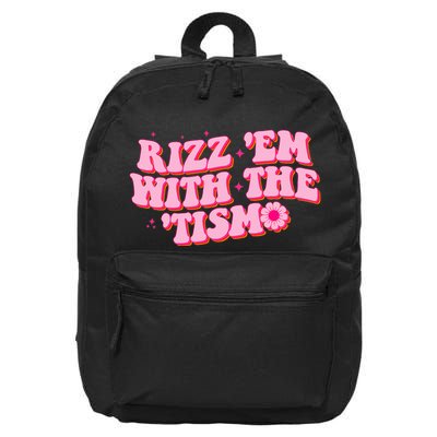 Rizz Em With The Tism Groovy Autism Awareness Neurodiversit 16 in Basic Backpack