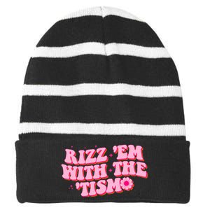 Rizz Em With The Tism Groovy Autism Awareness Neurodiversit Striped Beanie with Solid Band