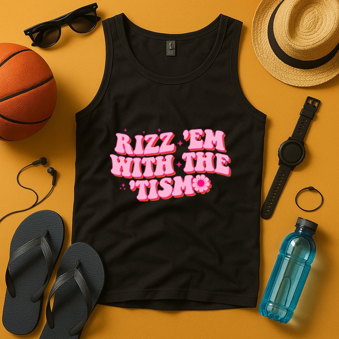 Rizz Em With The Tism Groovy Autism Awareness Neurodiversit Tank Top