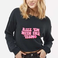 Rizz Em With The Tism Groovy Autism Awareness Neurodiversit Cropped Pullover Crew