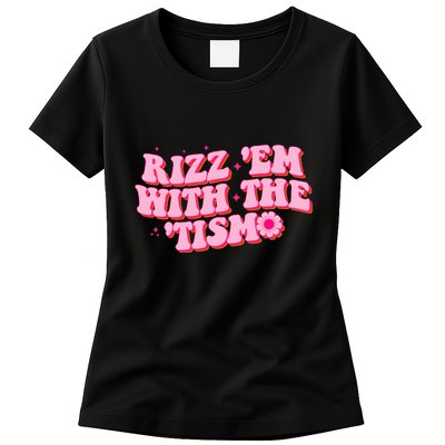 Rizz Em With The Tism Groovy Autism Awareness Neurodiversit Womens T-Shirt
