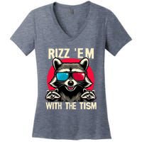 Rizz Em With The Tism Retro Vintage Raccoon Meme Women's V-Neck T-Shirt