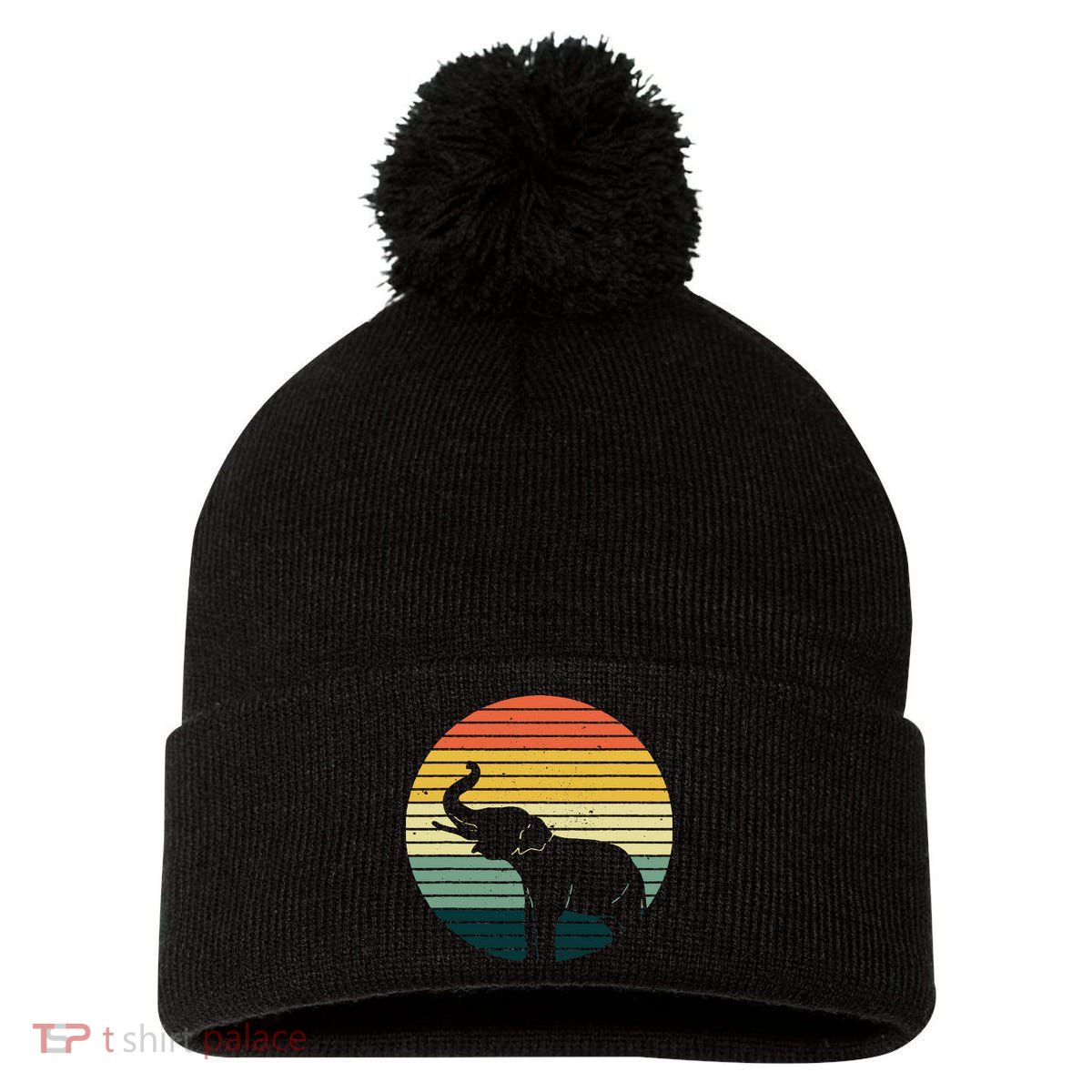Retro Elephant Wildlife Vintage Africa Elephant Pom Pom 12in Knit Beanie