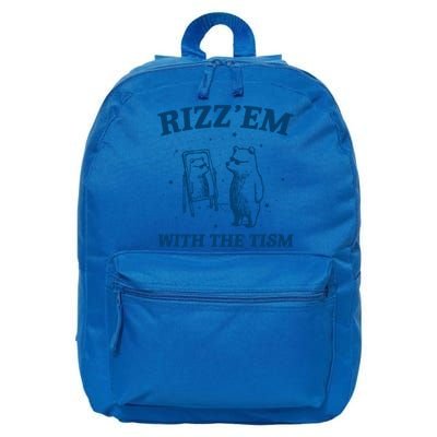 Rizz Em With The Tism Autism Bear Vintage Meme Humor Gift 16 in Basic Backpack