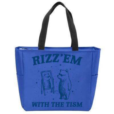 Rizz Em With The Tism Autism Bear Vintage Meme Humor Gift Zip Tote Bag