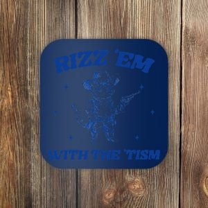 Rizz Em With The Tism Retro Cartoon Cowboy Cat Western Cute Coaster