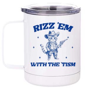 Rizz Em With The Tism Retro Cartoon Cowboy Cat Western Cute 12 oz Stainless Steel Tumbler Cup