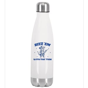 Rizz Em With The Tism Retro Cartoon Cowboy Cat Western Cute Stainless Steel Insulated Water Bottle