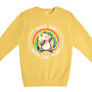 Rizz Em With The Tism Autism Funny Meme Autistic Opossum Meaningful Gift Premium Crewneck Sweatshirt