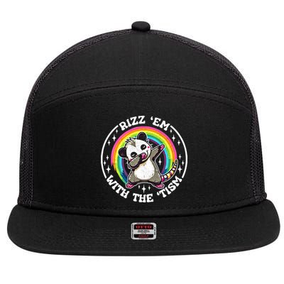 Rizz Em With The Tism Autism Funny Meme Autistic Opossum Meaningful Gift 7 Panel Mesh Trucker Snapback Hat
