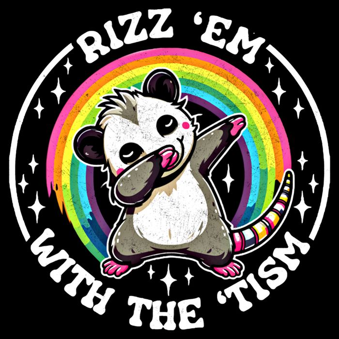 Rizz Em With The Tism Autism Funny Meme Autistic Opossum Meaningful Gift Flexfit Unipanel Trucker Cap