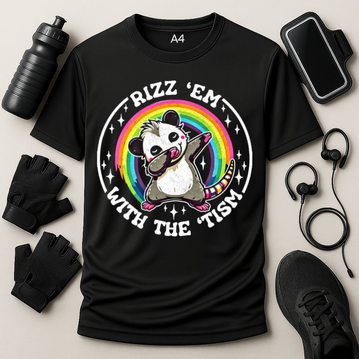 Rizz Em With The Tism Autism Funny Meme Autistic Opossum Meaningful Gift Cooling Performance Crew T-Shirt