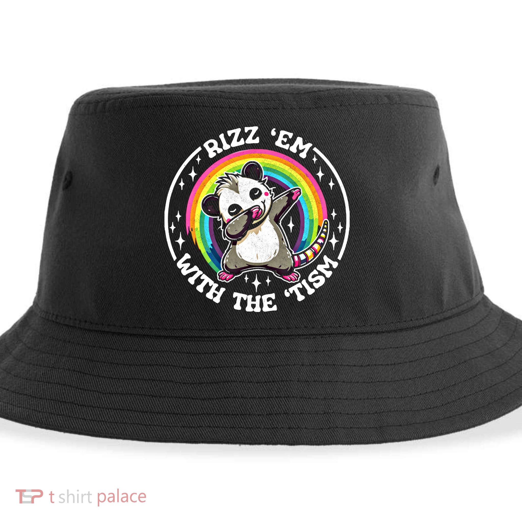 Rizz Em With The Tism Autism Funny Meme Autistic Opossum Meaningful Gift Sustainable Bucket Hat