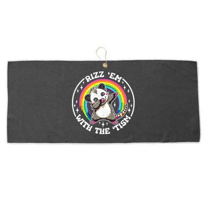 Rizz Em With The Tism Autism Funny Meme Autistic Opossum Meaningful Gift Large Microfiber Waffle Golf Towel