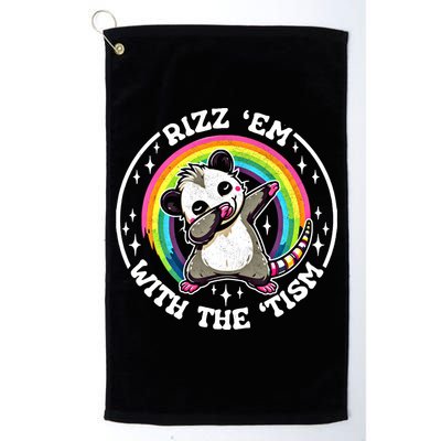 Rizz Em With The Tism Autism Funny Meme Autistic Opossum Meaningful Gift Golf Towel