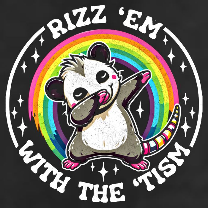 Rizz Em With The Tism Autism Funny Meme Autistic Opossum Meaningful Gift Golf Towel