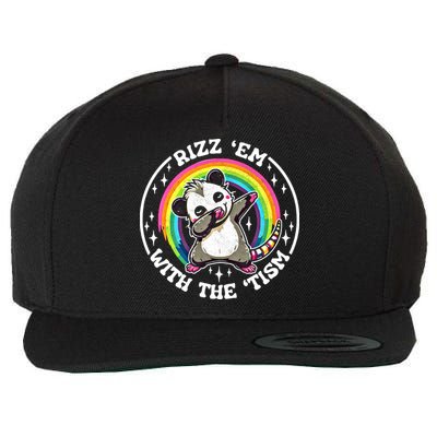 Rizz Em With The Tism Autism Funny Meme Autistic Opossum Meaningful Gift Wool Snapback Cap