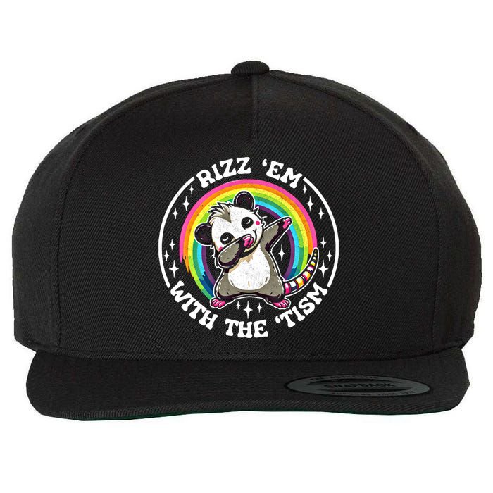 Rizz Em With The Tism Autism Funny Meme Autistic Opossum Meaningful Gift Wool Snapback Cap