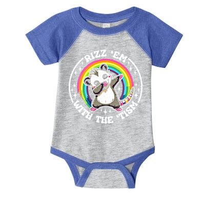 Rizz Em With The Tism Autism Funny Meme Autistic Opossum Meaningful Gift Infant Baby Jersey Bodysuit