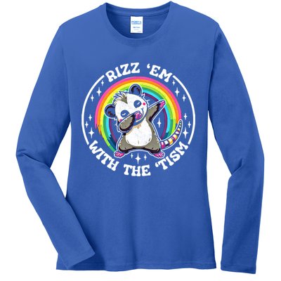 Rizz Em With The Tism Autism Funny Meme Autistic Opossum Meaningful Gift Ladies Long Sleeve Shirt