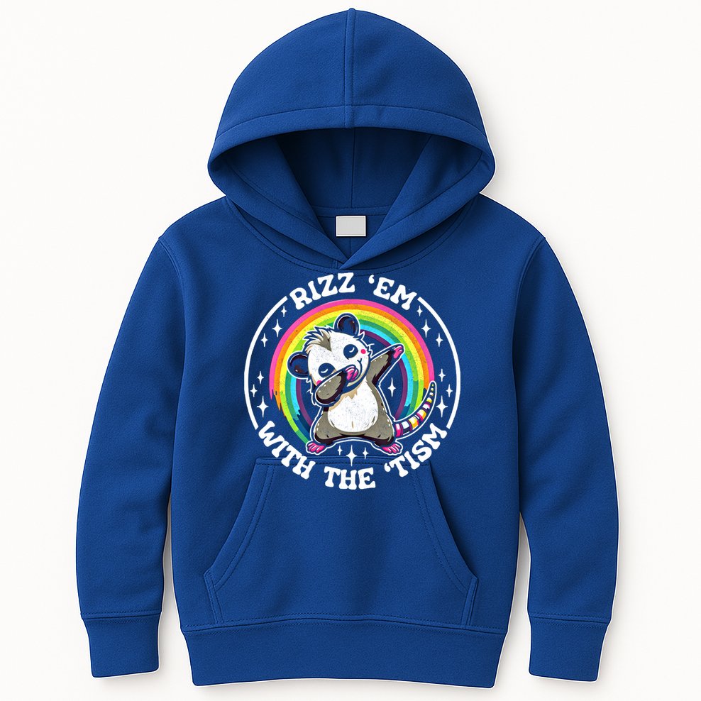 Rizz Em With The Tism Autism Funny Meme Autistic Opossum Meaningful Gift Kids Hoodie