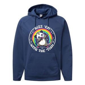 Rizz Em With The Tism Autism Funny Meme Autistic Opossum Meaningful Gift Performance Fleece Hoodie