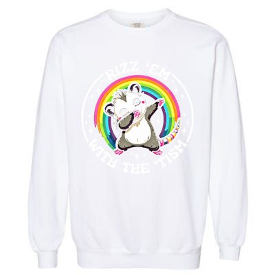 Rizz Em With The Tism Autism Funny Meme Autistic Opossum Meaningful Gift Garment-Dyed Sweatshirt